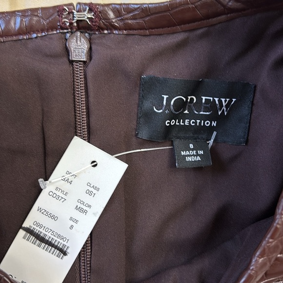 NWT J. Crew Collection Brown croc-embossed faux leather short sleeve mini dress - Picture 4 of 7